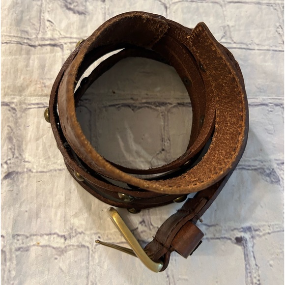 LAKE SHORE DRIVE BROWN BOHEMIAN LEATHER BRASS STUDS WOMEN’S BELT SIZE XL - Picture 2 of 11